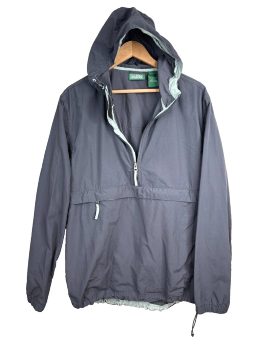 Vintage LL Bean Anorak Windbreaker Jacket M Grey Hood 1/2 Zip Pullover Nylon
